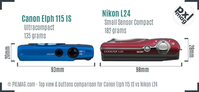 Canon Elph 115 IS vs Nikon L24 top view buttons comparison