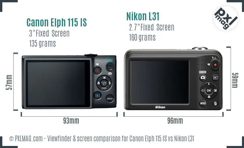 Canon Elph 115 IS vs Nikon L31 Screen and Viewfinder comparison