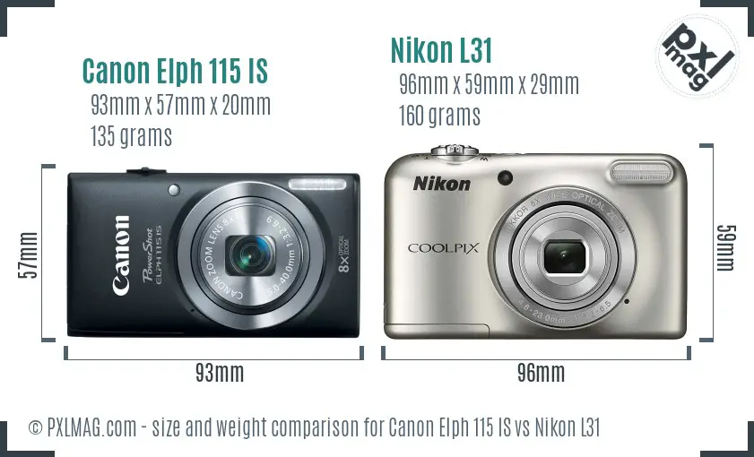 Canon Elph 115 IS vs Nikon L31 size comparison
