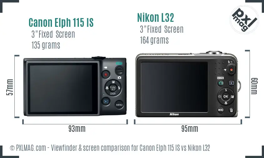 Canon Elph 115 IS vs Nikon L32 Screen and Viewfinder comparison