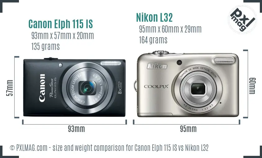 Canon Elph 115 IS vs Nikon L32 size comparison