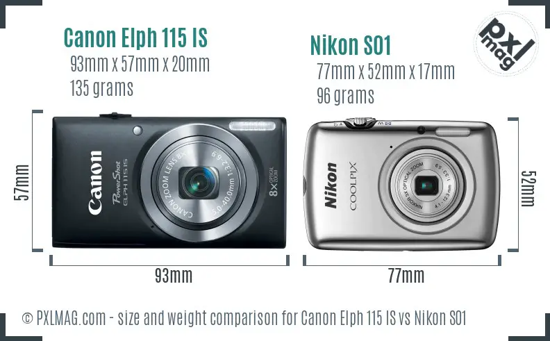 Canon Elph 115 IS vs Nikon S01 size comparison