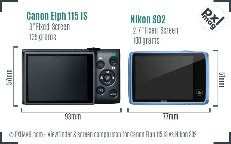 Canon Elph 115 IS vs Nikon S02 Screen and Viewfinder comparison