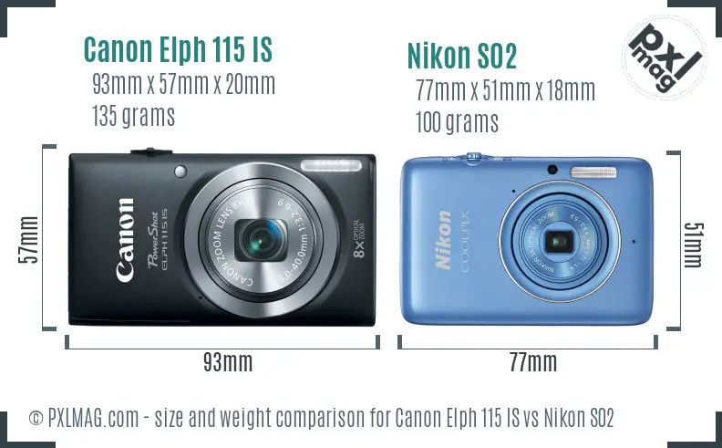 Canon Elph 115 IS vs Nikon S02 size comparison