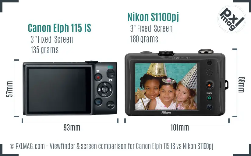 Canon Elph 115 IS vs Nikon S1100pj Screen and Viewfinder comparison