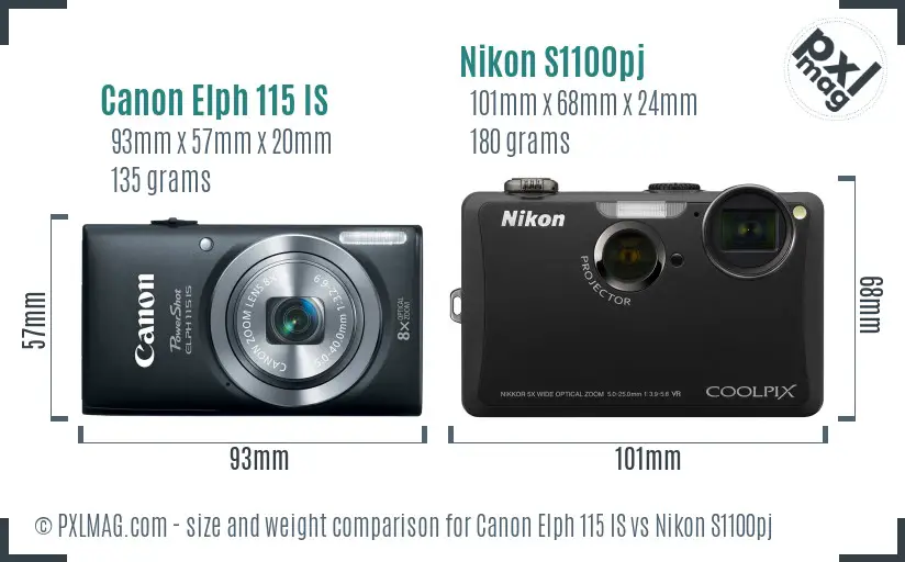 Canon Elph 115 IS vs Nikon S1100pj size comparison