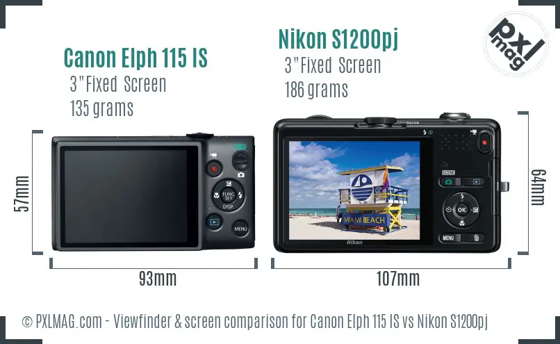 Canon Elph 115 IS vs Nikon S1200pj Screen and Viewfinder comparison