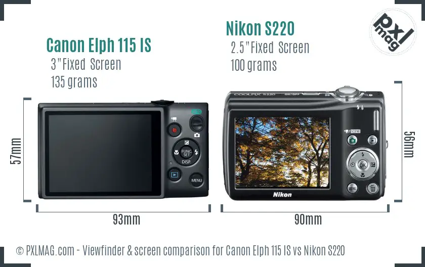 Canon Elph 115 IS vs Nikon S220 Screen and Viewfinder comparison