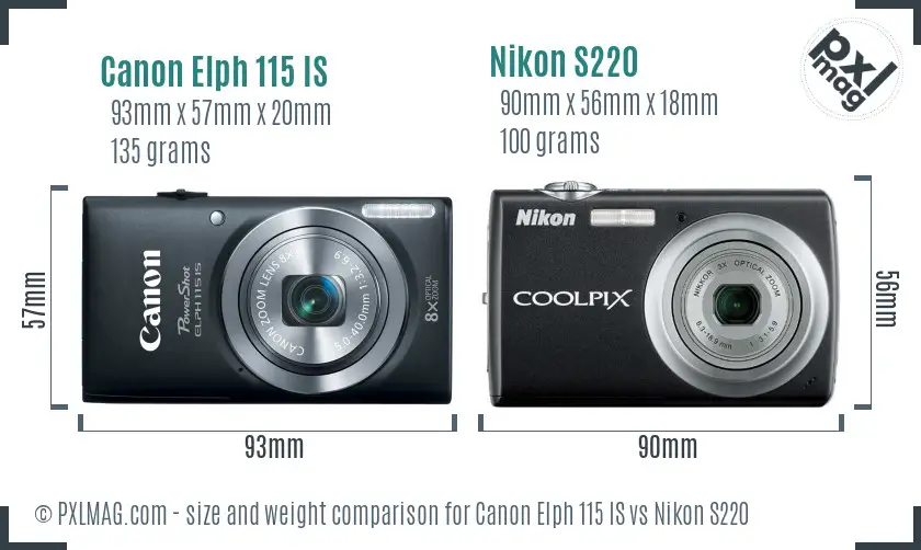 Canon Elph 115 IS vs Nikon S220 size comparison
