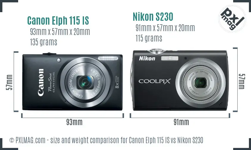 Canon Elph 115 IS vs Nikon S230 size comparison