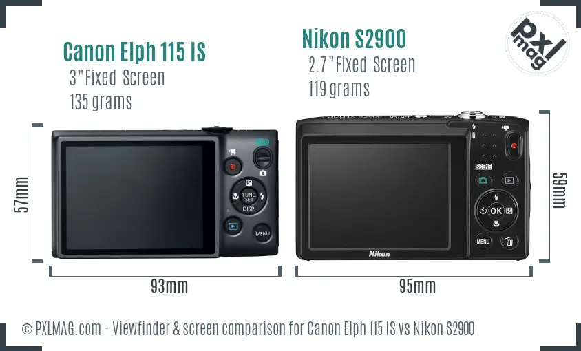 Canon Elph 115 IS vs Nikon S2900 Screen and Viewfinder comparison