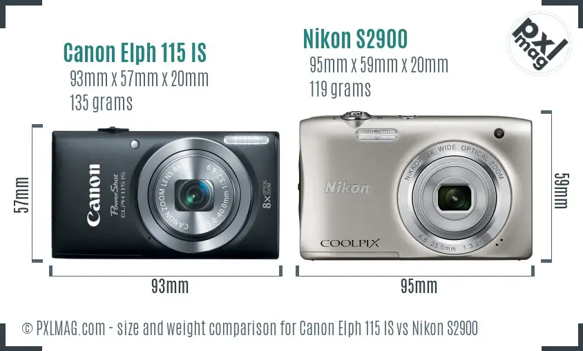 Canon Elph 115 IS vs Nikon S2900 size comparison