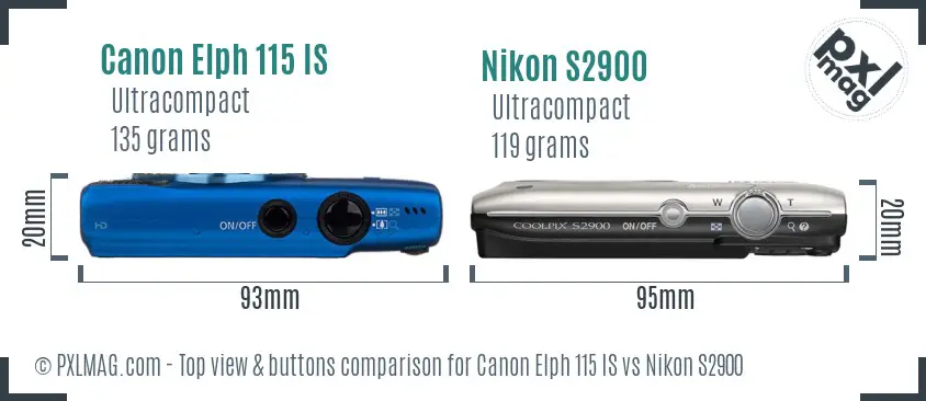 Canon Elph 115 IS vs Nikon S2900 top view buttons comparison