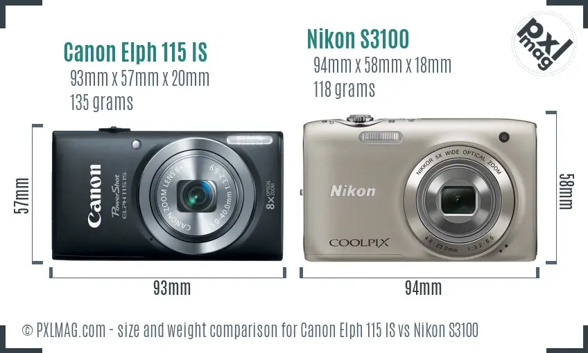 Canon Elph 115 IS vs Nikon S3100 size comparison