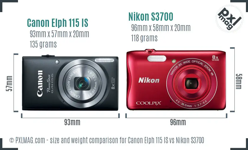 Canon Elph 115 IS vs Nikon S3700 size comparison