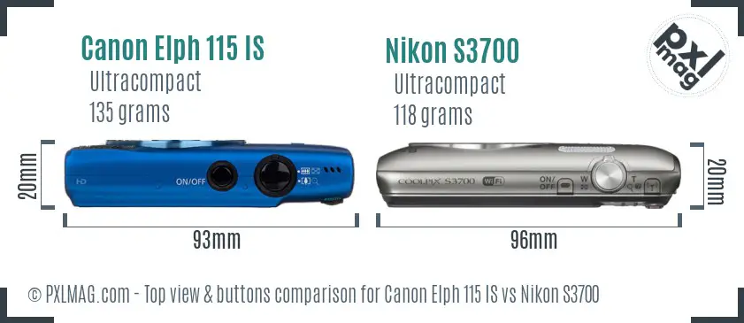 Canon Elph 115 IS vs Nikon S3700 top view buttons comparison