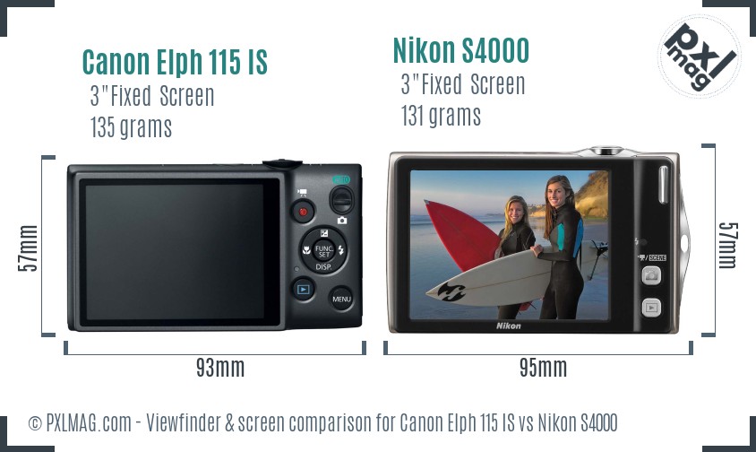 Canon Elph 115 IS vs Nikon S4000 Screen and Viewfinder comparison