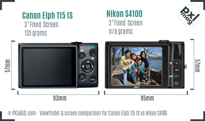Canon Elph 115 IS vs Nikon S4100 Screen and Viewfinder comparison