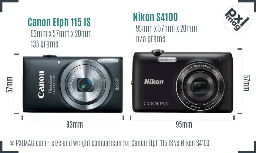 Canon Elph 115 IS vs Nikon S4100 size comparison