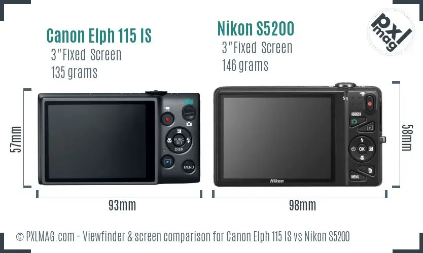 Canon Elph 115 IS vs Nikon S5200 Screen and Viewfinder comparison