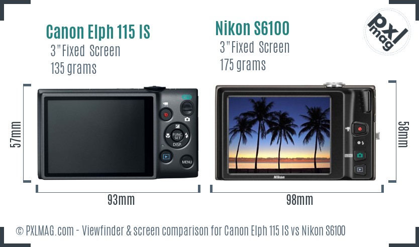 Canon Elph 115 IS vs Nikon S6100 Screen and Viewfinder comparison