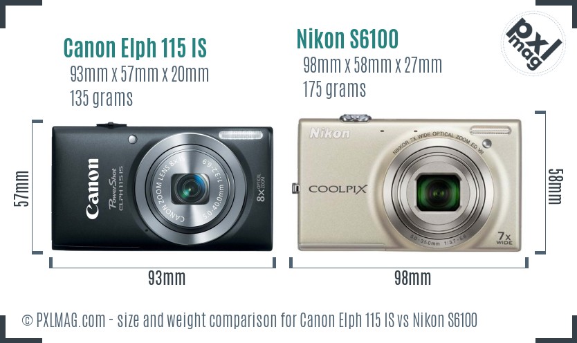 Canon Elph 115 IS vs Nikon S6100 size comparison