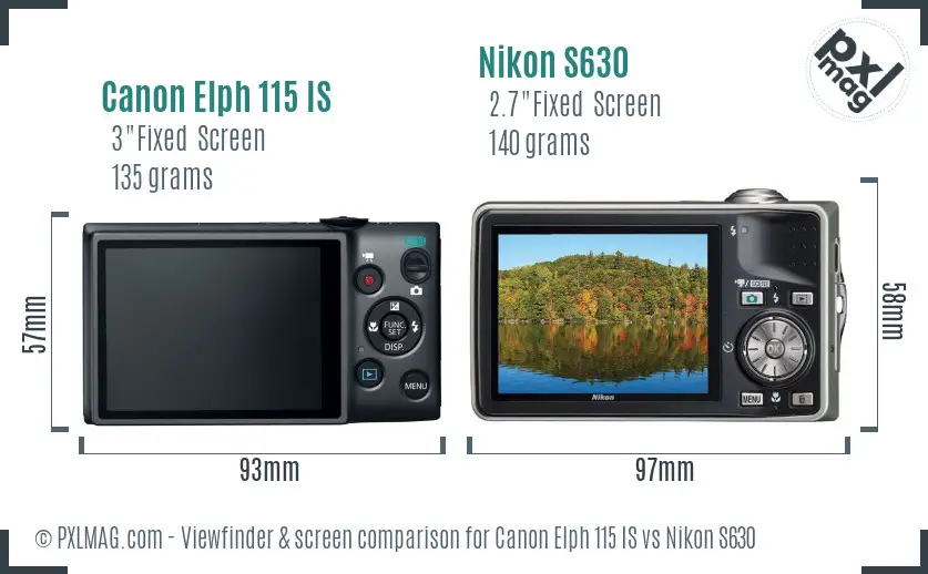 Canon Elph 115 IS vs Nikon S630 Screen and Viewfinder comparison