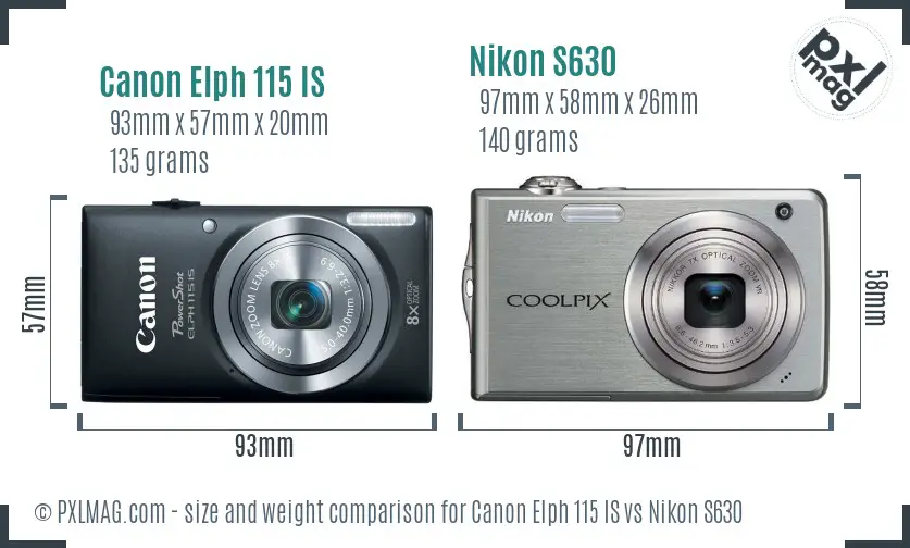 Canon Elph 115 IS vs Nikon S630 size comparison