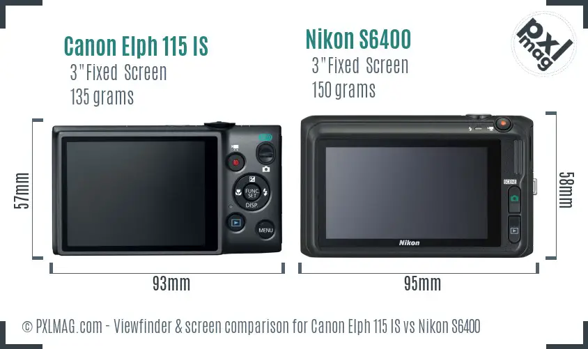 Canon Elph 115 IS vs Nikon S6400 Screen and Viewfinder comparison
