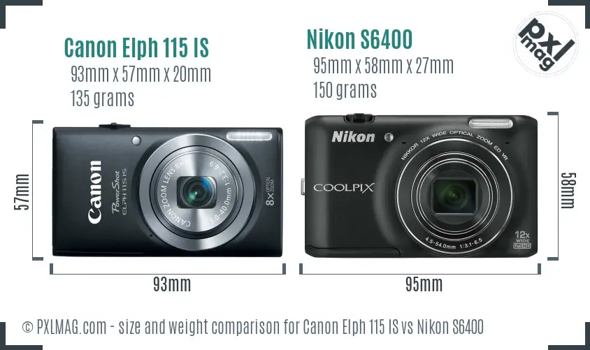 Canon Elph 115 IS vs Nikon S6400 size comparison