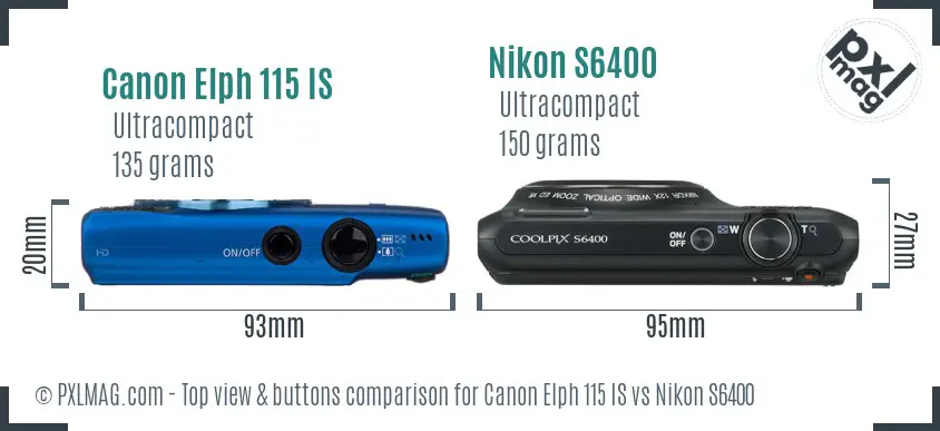Canon Elph 115 IS vs Nikon S6400 top view buttons comparison