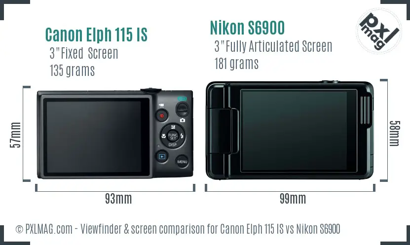 Canon Elph 115 IS vs Nikon S6900 Screen and Viewfinder comparison