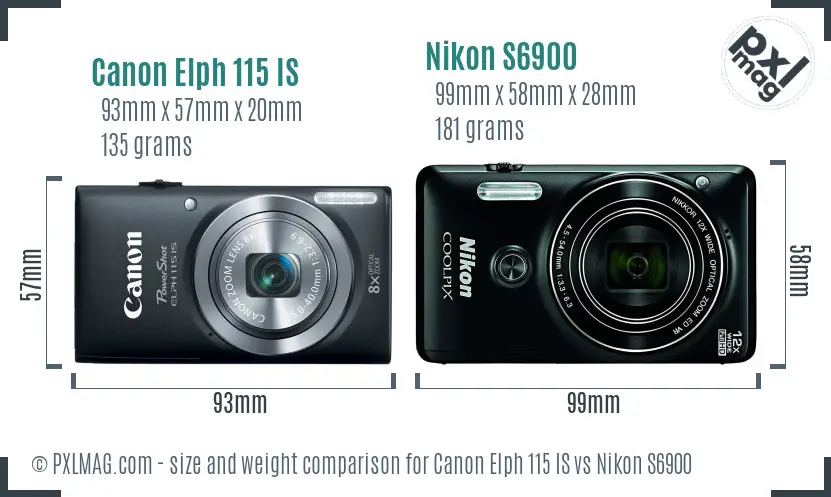 Canon Elph 115 IS vs Nikon S6900 size comparison