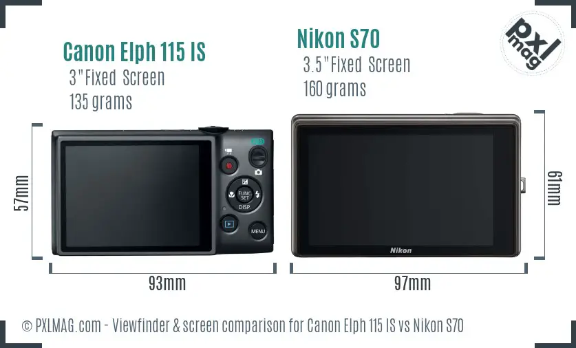 Canon Elph 115 IS vs Nikon S70 Screen and Viewfinder comparison