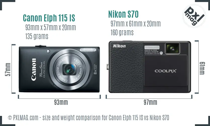 Canon Elph 115 IS vs Nikon S70 size comparison