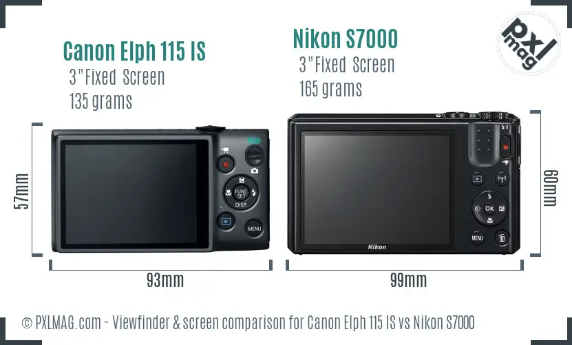 Canon Elph 115 IS vs Nikon S7000 Screen and Viewfinder comparison