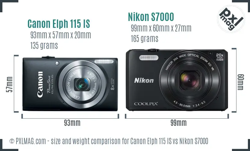 Canon Elph 115 IS vs Nikon S7000 size comparison