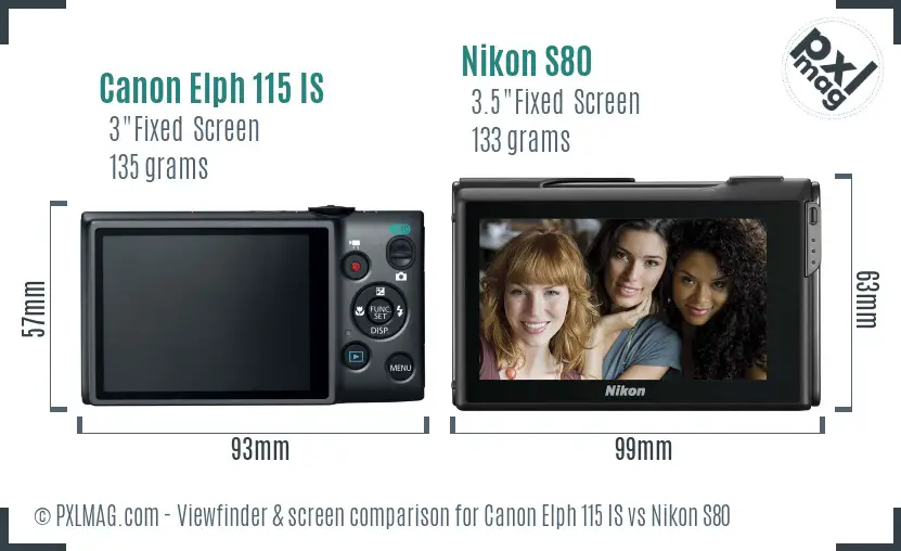 Canon Elph 115 IS vs Nikon S80 Screen and Viewfinder comparison