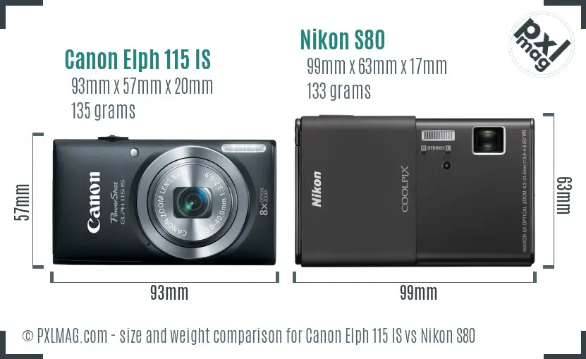 Canon Elph 115 IS vs Nikon S80 size comparison