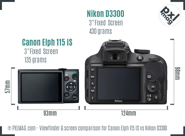 Canon Elph 115 IS vs Nikon D3300 Screen and Viewfinder comparison Canon Elph 115 IS vs Nikon D3300 Screen and Viewfinder comparison