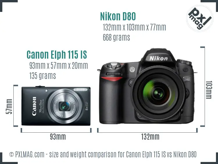 Canon Elph 115 IS vs Nikon D80 size comparison Canon Elph 115 IS vs Nikon D80 size comparison