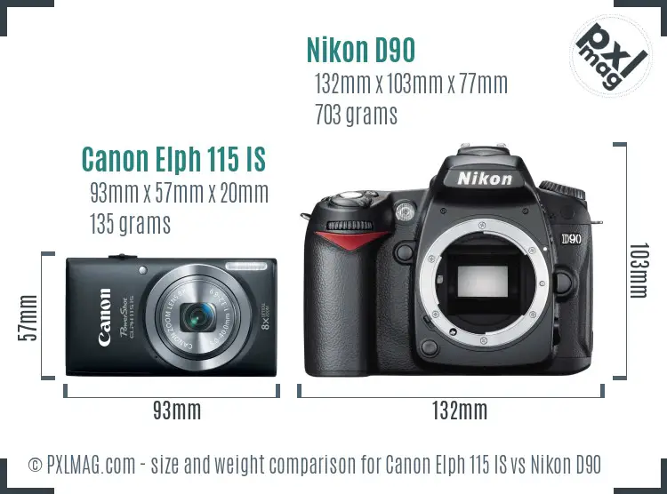 Canon Elph 115 IS vs Nikon D90 size comparison