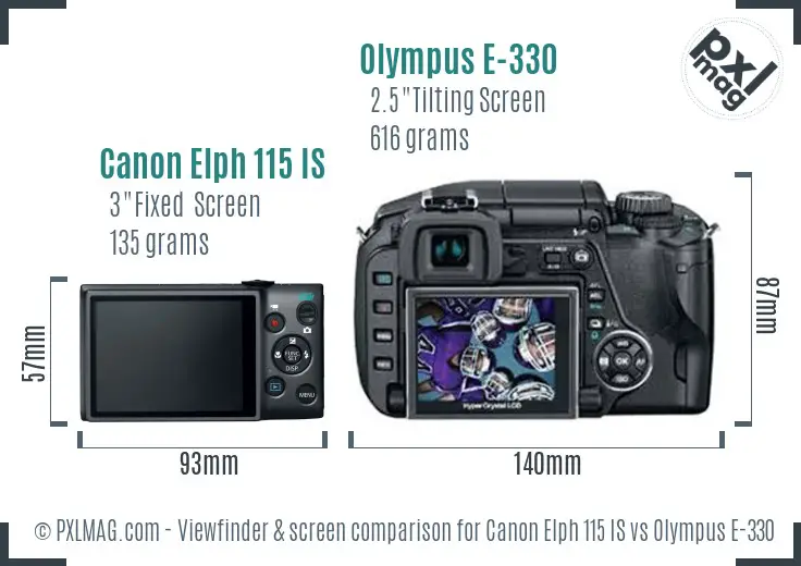 Canon Elph 115 IS vs Olympus E-330 Screen and Viewfinder comparison Canon Elph 115 IS vs Olympus E-330 Screen and Viewfinder comparison