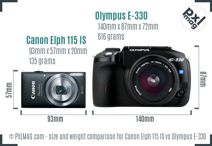Canon Elph 115 IS vs Olympus E-330 size comparison Canon Elph 115 IS vs Olympus E-330 size comparison