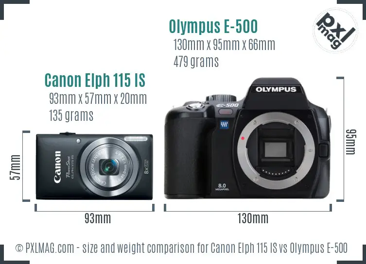 Canon Elph 115 IS vs Olympus E-500 size comparison Canon Elph 115 IS vs Olympus E-500 size comparison
