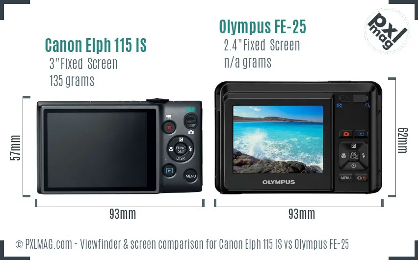 Canon Elph 115 IS vs Olympus FE-25 Screen and Viewfinder comparison