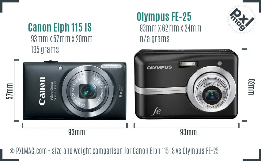 Canon Elph 115 IS vs Olympus FE-25 size comparison
