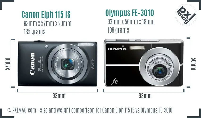 Canon Elph 115 IS vs Olympus FE-3010 size comparison