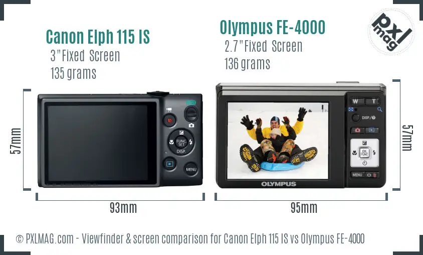 Canon Elph 115 IS vs Olympus FE-4000 Screen and Viewfinder comparison