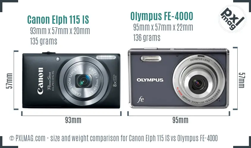 Canon Elph 115 IS vs Olympus FE-4000 size comparison